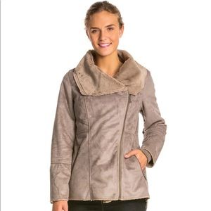 PrAna Lilith Jacket Womens Large Suede Full Zip Faux Fur Lined Style# W2LILI315